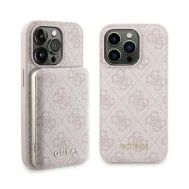guess-bundle-pack-magsafe-4g-metal-gold-logo-zestaw-etui-power-bank-5000mah-magsafe-iphone-14-pro-rozowy