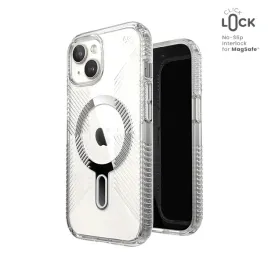 speck-presidio-perfect-clear-grip-clicklock-and-magsafe-etui-iphone-16e-iphone-15-iphone-14-iphone-13-clear-chrome-finish-serene-silver