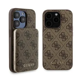 guess-bundle-pack-magsafe-4g-metal-gold-logo-zestaw-etui-power-bank-5000mah-magsafe-iphone-15-pro-brazowy
