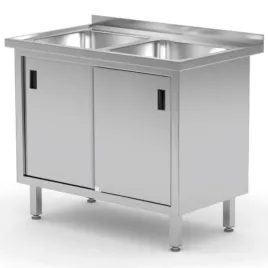 zlew-roboczy-gastronomiczny-z-szafka-z-drzwiami-suwanymi-podwojny-100x60x85-cm-hendi-813690
