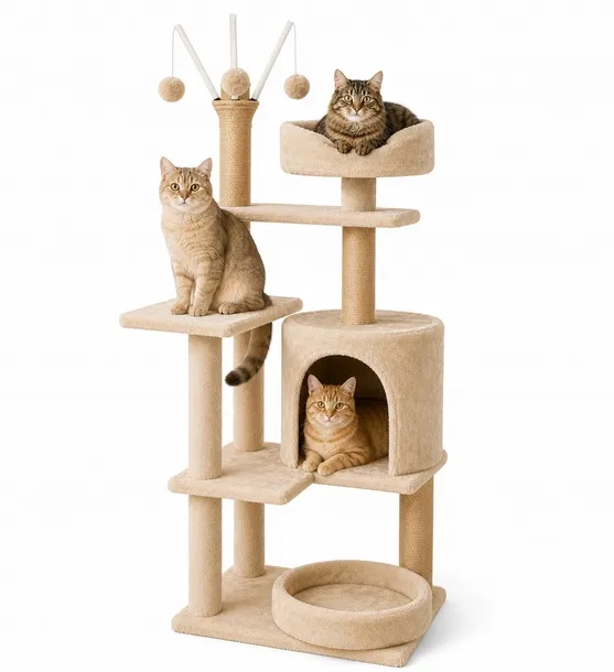DUŻY Drapak dla kota 127 cm 5 poziomów | domek + legowiska + zabawki sizal