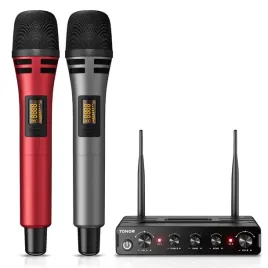 tonor-podwojny-mikrofon-bezprzewodowy-uhf-tw820-srebrno-czerwony
