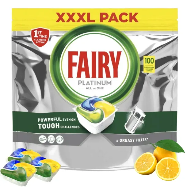 FAIRY Platinum Lemon 100 szt Tabletki do Zmywarki Kapsułki All In One MOCNE