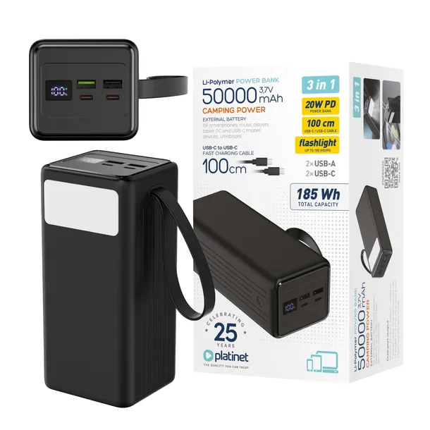 POWERBANK 50000MAH PD QC 3.0 20W 4XUSB 2XUSB-C SZYBKIE ŁADOWANIE PODRÓŹNY