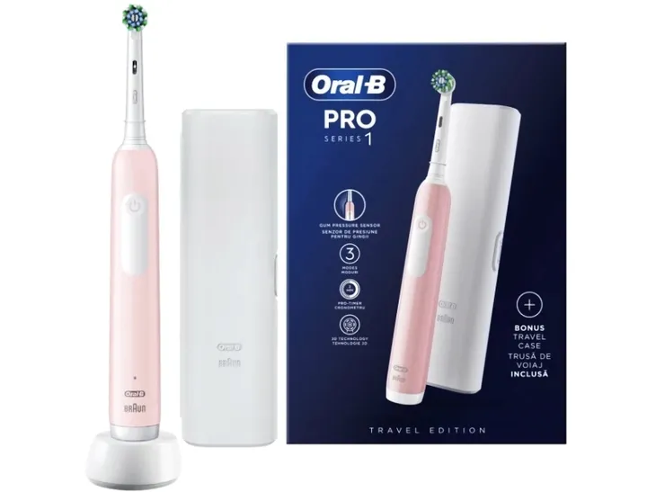 Szczoteczka elektryczna do zębów Oral-B Pro Series 1 różowa 3 tryby + etui