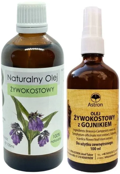 OLEJ ŻYWOKOSTOWY z gojnikiem 100ml+ olej żywokostowy naturalny 100ml zestaw