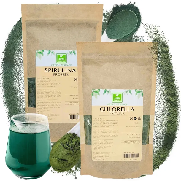 SPIRULINA i CHLORELLA proszek algi zestaw 2x 250g green w proszku naturalna