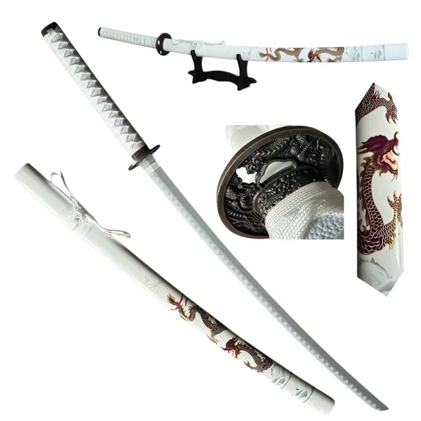 Miecz Katana Ostrze Bambusowe Biały Smok z Pochwą i Stojakiem HK1129WD