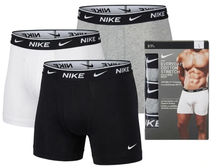 Bokserki Męskie NIKE 3PACK Czarne Szare Białe Bawełna Rozmiar XL