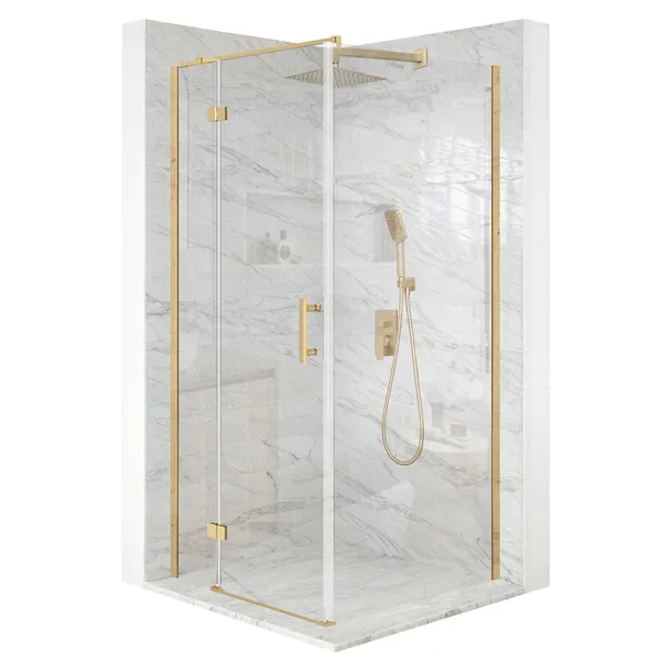 Kabina prysznicowa 90x90cm drzwi uchylne złota szkło ESG 6mm + powłoka