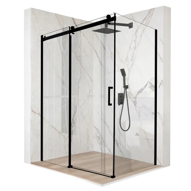 Kabina prysznicowa 120x90cm szkło ESG 8mm drzwi przesuwne czarna + powłoka