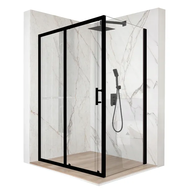 Kabina prysznicowa 120x80cm drzwi przesuwne czarna szkło ESG 6mm + powłoka