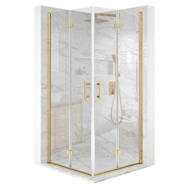 Kabina prysznicowa 90x90cm drzwi składane złota szkło ESG 6mm + powłoka