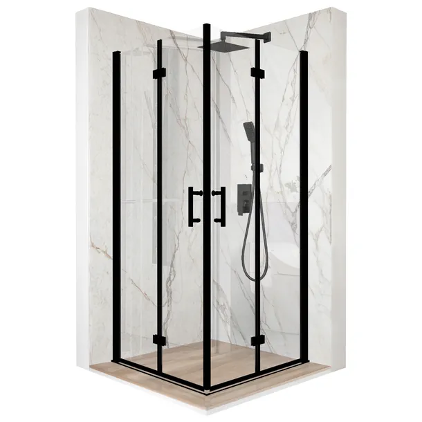 Kabina prysznicowa 80x80cm drzwi składane czarna szkło ESG 6mm + powłoka
