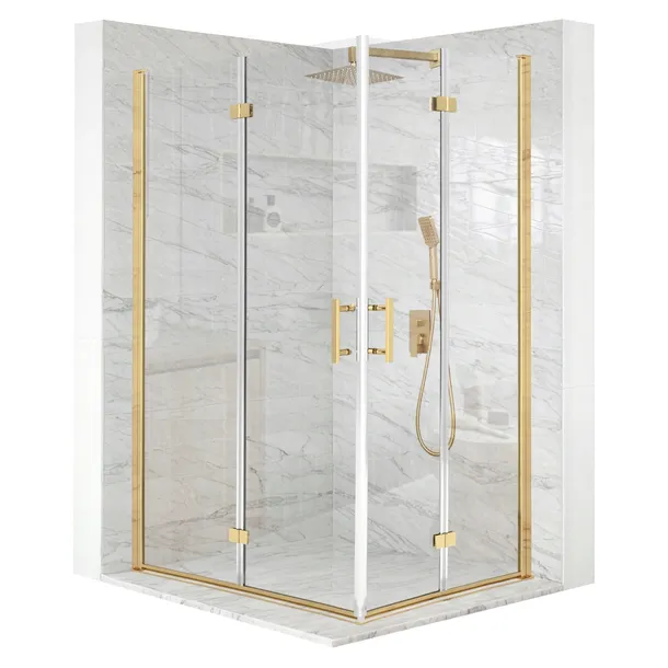 Kabina prysznicowa 100x80cm drzwi składane złota szkło ESG 6mm + powłoka