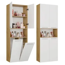 szafka-lazienkowa-nel-2k-dk-regal-slupek-2-kosze-na-pranie-biel-dab-artisan