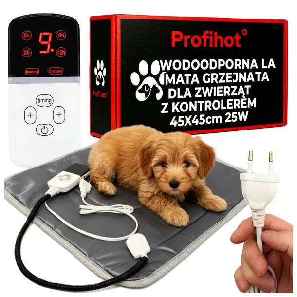 MATA GRZEWCZA GRZEJNA DLA KOTA PSA BUDY WODOODPORNA Z KONTROLEREM 45x45 25W