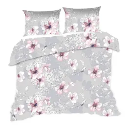 posciel-bawelniana-160x200-szara-rozowe-biale-kwiaty-classic
