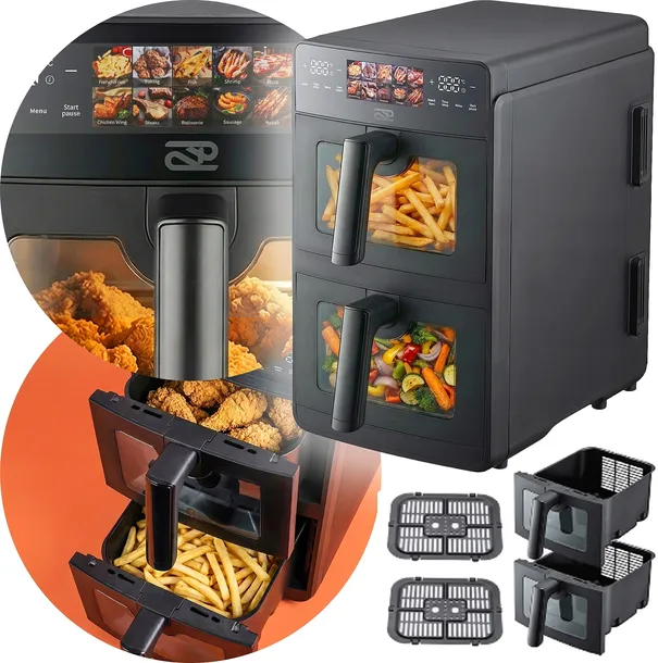 FRYTKOWNICA BEZTŁUSZCZOWA AIR FRYER PROMIS PODWÓJNA 10L DWUKOMOROWA PIONOWA