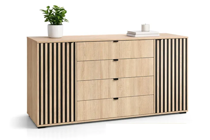 Komoda RIMINI 170cm szuflady listwy ozdobne lamele przedpokój salon sypialnia modna boho loft
