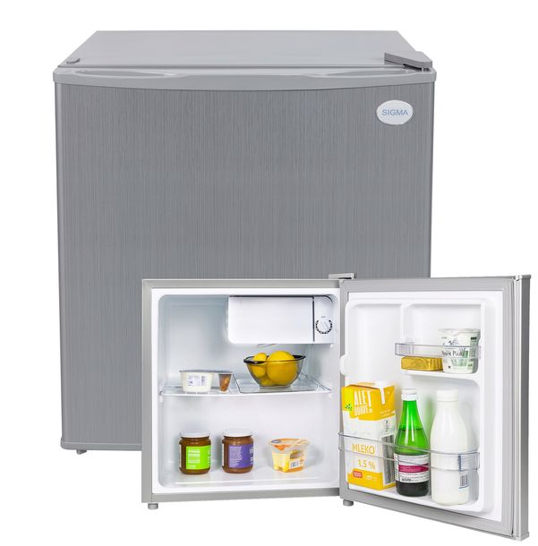 Mini lodówka do Biura Hotelu Srebrna INOX 50cm 43L Minibar Podblatowa Cicha
