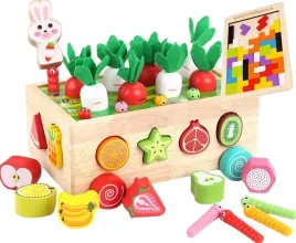montessori-sorter-klockow-zlap-robaczka-ukladanka-drewniany-wozek-marchewki