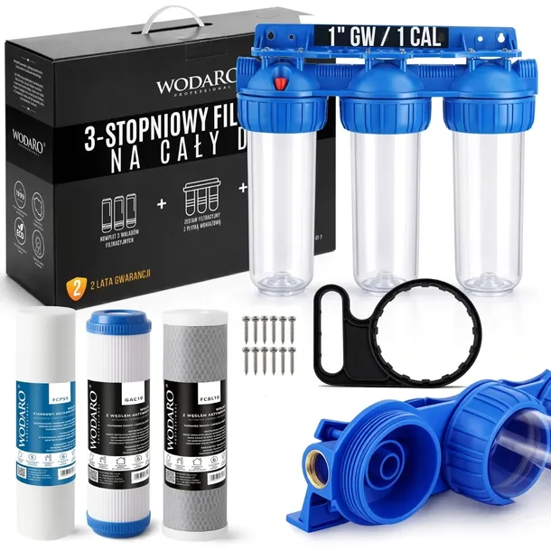 Filtr do Wody Wstępny KORPUS OBUDOWA fi 1'' GW 3 STOPNIOWY + Wkłady ZESTAW