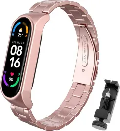 etui-do-zegarka-xiaomi-mi-band-4-5-6-rozowe-z-bransoleta-stal-nierdzewna
