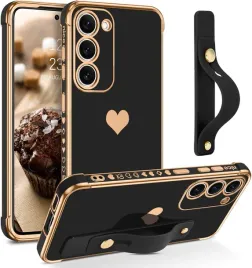 etui-do-samsung-galaxy-s23-silikonowe-czarne-plecki-zlote-serduszko-uchwyt
