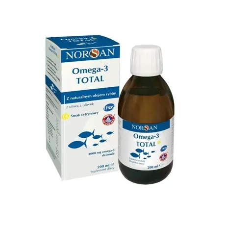 NORSAN OMEGA 3 TOTAL smak cytrynowy płyn OLEJ RYBI WITAMINA D 200 ml Lemon