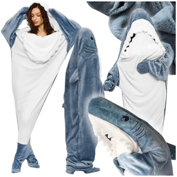 Koc śpiwór strój kocobluza rekin piżama kostium 185 cm szary shark bal xxl