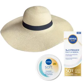 nivea-sun-zestaw-primer-serum-spf50-30-ml-soft-spf15-kapelusz