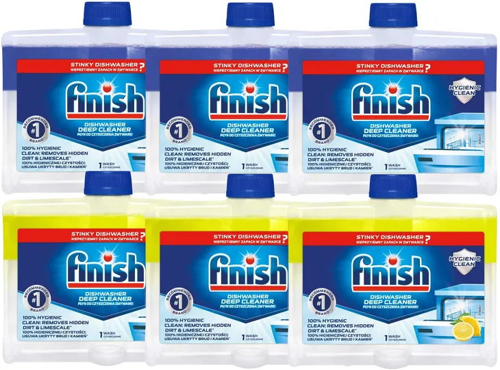 Zestaw Finish Płyn do czyszczenia zmywarki czyścik mix 6 x 250 ml