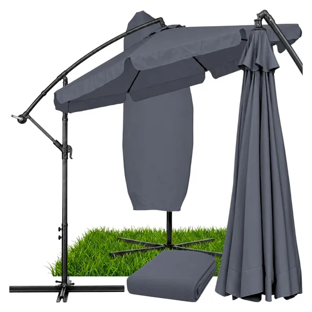 PARASOL OGRODOWY SKŁADANY 350CM DUŻY Z WYSIĘGNIKIEM FALBANĄ + POKROWIEC