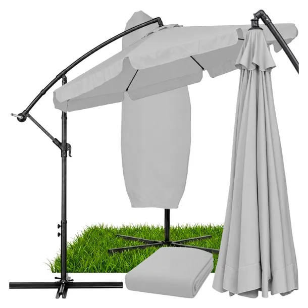 PARASOL OGRODOWY SKŁADANY 350CM DUŻY Z WYSIĘGNIKIEM FALBANĄ + POKROWIEC