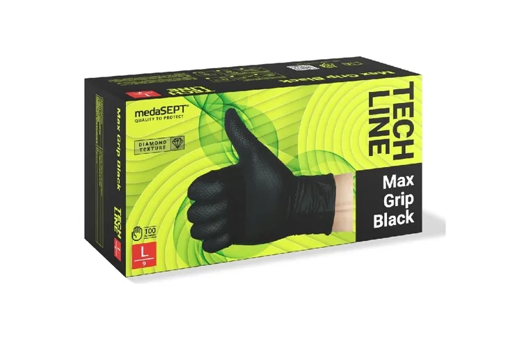 RĘKAWICE NITRYLOWE BEZPUDROWE MAX GRIP BLACK 100 SZT L