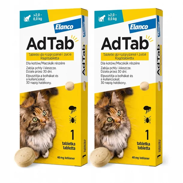 AdTab Tabletki na pchły i kleszcze dla kota (>2,0-8,0kg) 2x 48mg