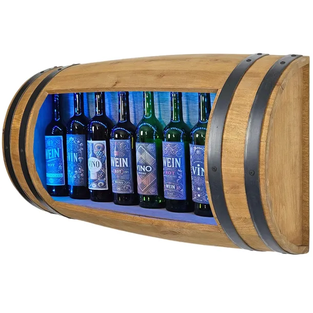 Dekoracyjna wisząca półka z beczki na wina whisky z oświetleniem LED RGB