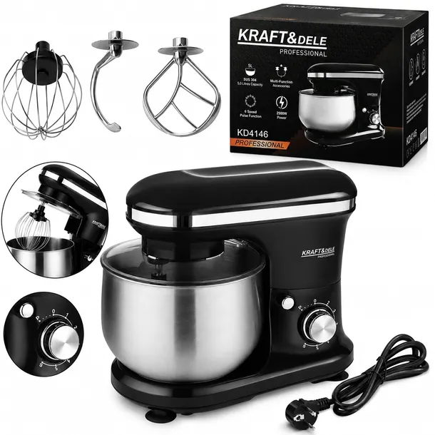 Mikser Planetarny Robot Kuchenny 2500 W 5L Czarny Kraft&dele KD4146