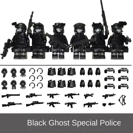 Klocki Zestaw Figurek Wojsko Siły SWAT– 6 Postaci z Bogatym Wyp BLACK