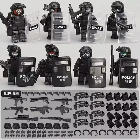 Klocki Zestaw Figurek POLICJA SWAT – 8 Postaci z Bogatym Wyposażeniem