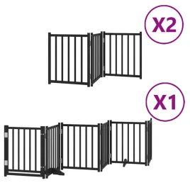 skladana-bramka-dla-psa-z-drzwiami-12-paneli-czarna-600-cm