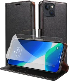 etui-z-klapka-do-apple-iphone-13-czarne-z-ekoskory-szklo-hartowane