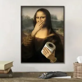 plakat-a3-w-ramie-dekoracja-pokoju-art-mona-lisa-wc-humor-zabawny-plakat