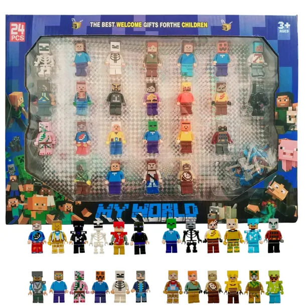 Minecraft Figurki Zestaw 24 Sztuk Mini Ludziki Minecraft + Akcesoria Na Prezent Dziecko