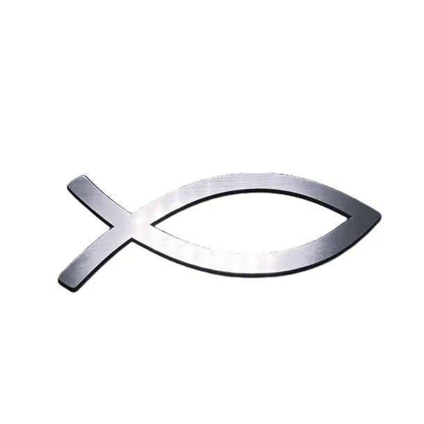 RYBA 100x40mm srebrny Emblemat Jezus Chrześcijaństwo Naklejka Znaczek nowy
