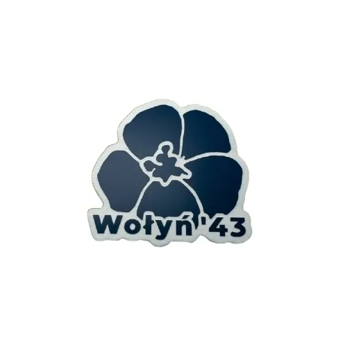 WOŁYŃ 43 50mm niebieski Emblemat kwiat lnu Naklejka Logo Znaczek Kresy