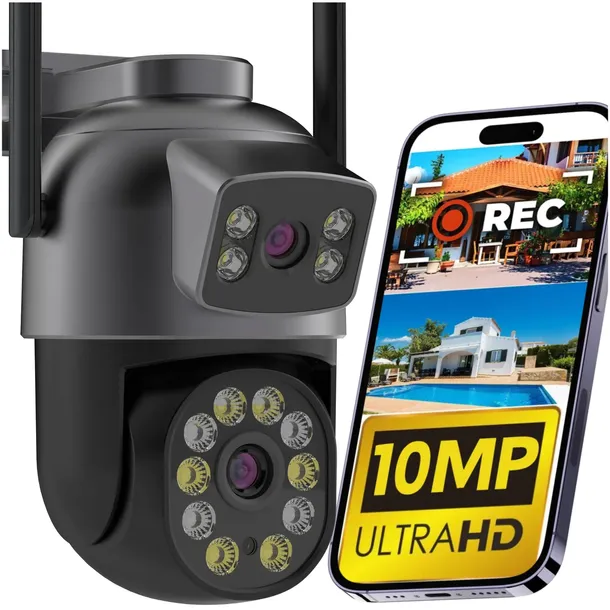 PODWÓJNA KAMERA ZEWNĘTRZNA OBROTOWA IP WiFi DO MONITORINGU HD ZOOM DETEKCJA