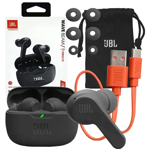 Słuchawki bezprzewodowe douszne JBL Vibe Beam BLACK CZARNE 32h Perfect