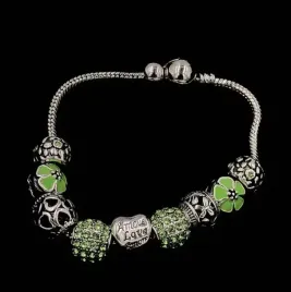 srebrna-bransoletka-charms-beads-oliwin-kwiaty-serca-love-zielona